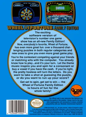 Wheel of Fortune - Family Edition (USA) box cover back